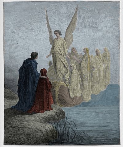 Purgatorio, Canto 2: The celestial pilot lands the boat (illustration from The Divine Comedy) by Gustave after Dore